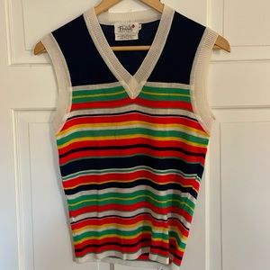 Vintage Striped Knit Sweater Vest Bright Quirky M